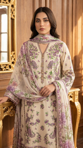 3-Piece Embroidered Lawn Suit with Chiffon Dupatta and Embroidered Details