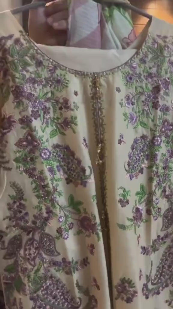 3-Piece Embroidered Lawn Suit with Chiffon Dupatta and Embroidered Details