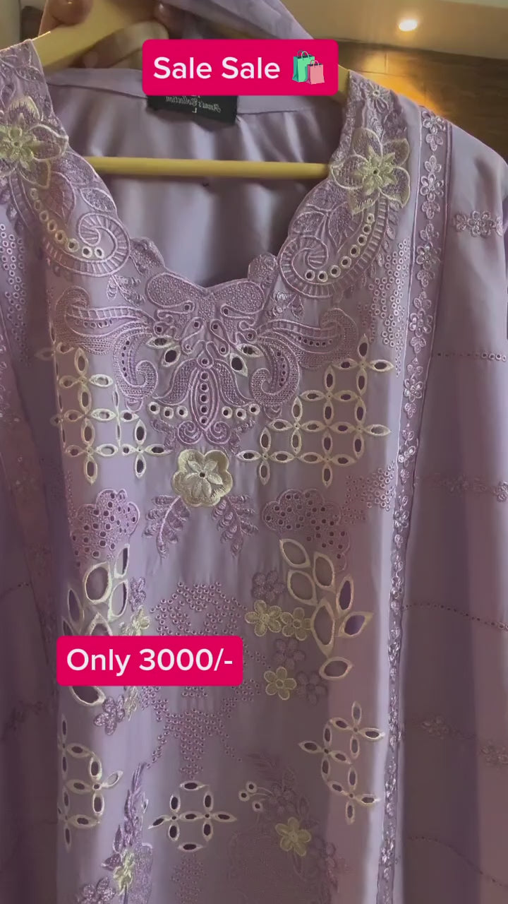 Ethereal Lilac Laser-Cut Embroidered Lawn 3-Piece Suit | Maleeha Collection