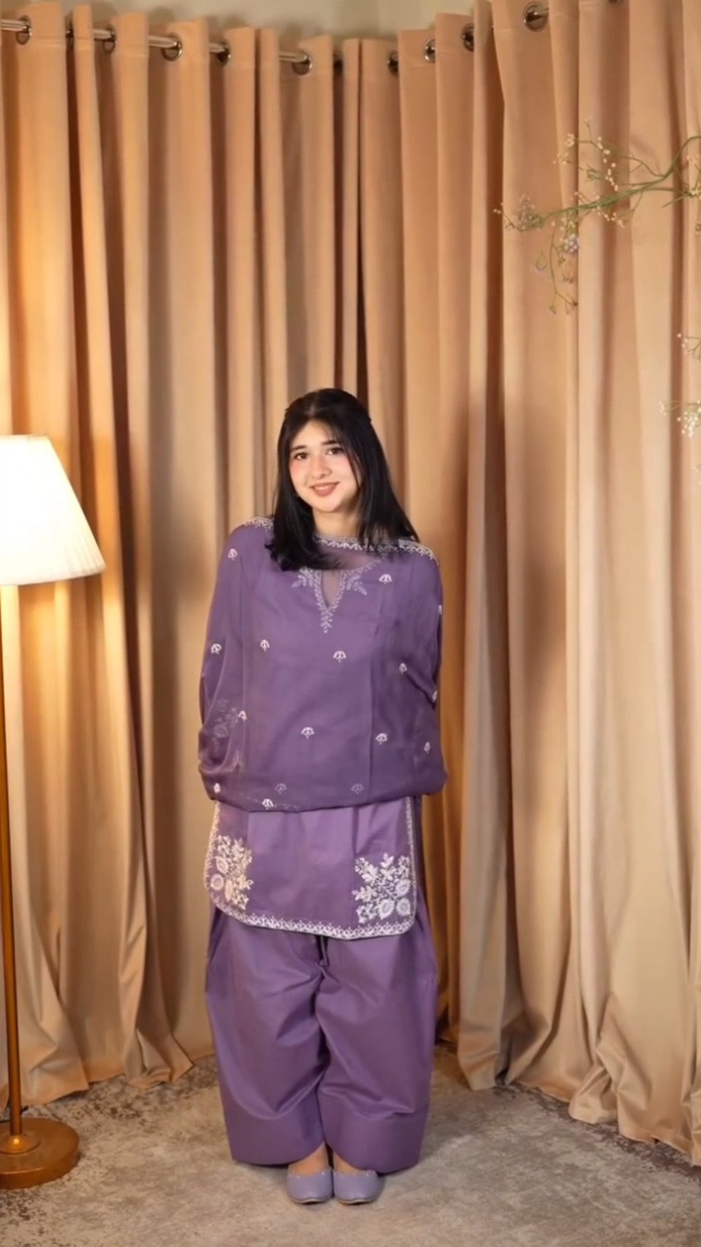Elegant Purple Embroidered Lawn 3-Piece Suit with Chiffon Dupatta | Maleeha Collection