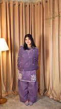 Elegant Purple Embroidered Lawn 3-Piece Suit with Chiffon Dupatta | Maleeha Collection